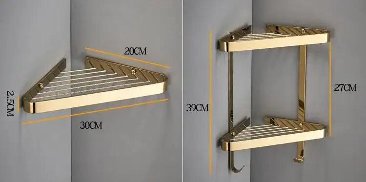 GobekUsa Brass Bathroom Shower Rack Wall Mounted Shelf, photo 5 of 15