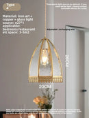 GobekUsa Brass Glass Restaurant Light Nordic Bedroom Chandelier