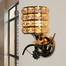 GobekUsa Modern Metal Wall Light Fixture with Crystal Shade and Cylinder Design - Ideal for Living Room