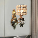GobekUsa Modern Metal Wall Light Fixture with Crystal Shade and Cylinder Design - Ideal for Living Room