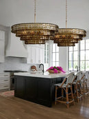 GobekUsa Brown Glass Pendant Lights for Dining Table Chandelier, Oval Clear Round Suspension Lamp