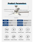GobekUsa 52" Stainless Steel Blade Ceiling Fan with LED Light and Remote Control