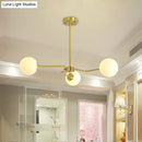 GobekUsa Modern Gold Ceiling Light with White Glass Shade - 3 Bulbs Semi Flush Mounted for Bedroom