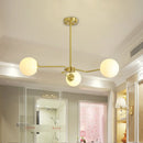 GobekUsa Modern Gold Ceiling Light with White Glass Shade - 3 Bulbs Semi Flush Mounted for Bedroom