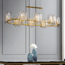 GobekUsa Modern Gold Ceiling Pendant Lamp with Clear Crystal Icicle Shade – 8 Bulbs, Oval Design