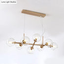 GobekUsa Modern Gold Hanging Light Kit with Clear Glass Orb Shade - 8 Bulbs, Ideal for Dining Room or Island