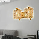 GobekUsa Modern Crystal Rectangle Wall Light with 1/2/3 Lights - Flush Mount Wall Sconce in Chrome/Gold for Living Room
