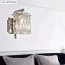 GobekUsa Modern Crystal Rectangle Wall Light with 1/2/3 Lights - Flush Mount Wall Sconce in Chrome/Gold for Living Room