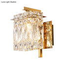 GobekUsa Modern Crystal Rectangle Wall Light with 1/2/3 Lights - Flush Mount Wall Sconce in Chrome/Gold for Living Room