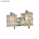GobekUsa Modern Crystal Rectangle Wall Light with 1/2/3 Lights - Flush Mount Wall Sconce in Chrome/Gold for Living Room