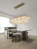 GobekUsa Clear Crystal Oval Chandelier | Luxury Dining Room Light | Height Adjustable Hanglamp