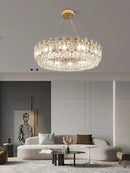 GobekUsa Clear Crystal Oval Chandelier | Luxury Dining Room Light | Height Adjustable Hanglamp