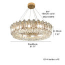 GobekUsa Clear Crystal Oval Chandelier | Luxury Dining Room Light | Height Adjustable Hanglamp