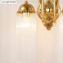 GobekUsa Modern Gold Wall Sconce Lamp with Clear Crystal & Metal Gooseneck Arm - Tubular Corridor Lighting