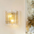 GobekUsa Modern Clear Ripple Glass Wall Sconce with 2 Lights - Gold Finish