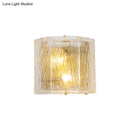 GobekUsa Modern Clear Ripple Glass Wall Sconce with 2 Lights - Gold Finish