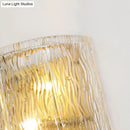 GobekUsa Modern Clear Ripple Glass Wall Sconce with 2 Lights - Gold Finish