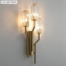 GobekUsa Modern Gold Metal Wall Sconce with Crystal Cylindrical Shade – 3 Bulb Crooked Arm Wall Lamp