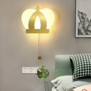 GobekUsa Modern Gold LED Wall Sconce Lamp – Crown Acrylic Wall Lighting Fixture with Pull Chain for Bedroom