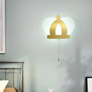 GobekUsa Modern Gold LED Wall Sconce Lamp – Crown Acrylic Wall Lighting Fixture with Pull Chain for Bedroom