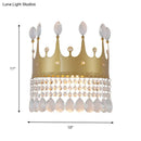 GobekUsa Modern Gold Crown Wall Sconce with Crystal Droplet - 2 Bulbs Metallic Lamp