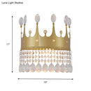GobekUsa Modern Gold Crown Wall Sconce with Crystal Droplet - 2 Bulbs Metallic Lamp