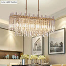 GobekUsa Modern Crystal Block 5-Light Chrome Chandelier - Rectangular Hanging Light Fixture for Dining Room