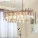 GobekUsa Modern Crystal Block 5-Light Chrome Chandelier - Rectangular Hanging Light Fixture for Dining Room