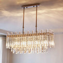 GobekUsa Modern Crystal Block 5-Light Chrome Chandelier - Rectangular Hanging Light Fixture for Dining Room