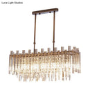 GobekUsa Modern Crystal Block 5-Light Chrome Chandelier - Rectangular Hanging Light Fixture for Dining Room