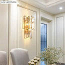 GobekUsa Modern Crystal Block Wall Light with Golden Metal Frame - Flush Mount Sconce Lighting (2 Bulbs)