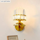 GobekUsa Modern Crystal Block Wall Sconce - Round Gold Living Room Lamp