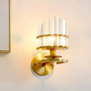 GobekUsa Modern Crystal Block Wall Sconce - Round Gold Living Room Lamp