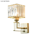 GobekUsa Modern Clear Crystal Block Wall Sconce Light with Gold Finish – Ideal for Bedroom Lighting
