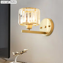 GobekUsa Modern Clear Crystal Block Wall Sconce Light with Gold Finish – Ideal for Bedroom Lighting