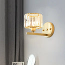 GobekUsa Modern Clear Crystal Block Wall Sconce Light with Gold Finish – Ideal for Bedroom Lighting