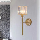GobekUsa Gold Crystal Block Wall Sconce with Iron Pencil Arm - Cylindrical Design, 1 Light Fixture