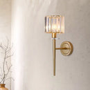 GobekUsa Gold Crystal Block Wall Sconce with Iron Pencil Arm - Cylindrical Design, 1 Light Fixture