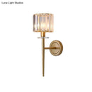 GobekUsa Gold Crystal Block Wall Sconce with Iron Pencil Arm - Cylindrical Design, 1 Light Fixture