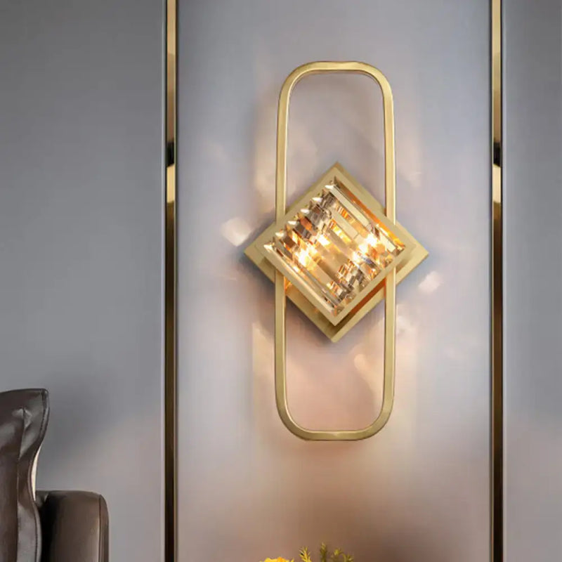 GobekUsa Modern Gold Wall Lamp with Clear Crystal Blocks - Square Wall Lighting in a Rectangular Frame