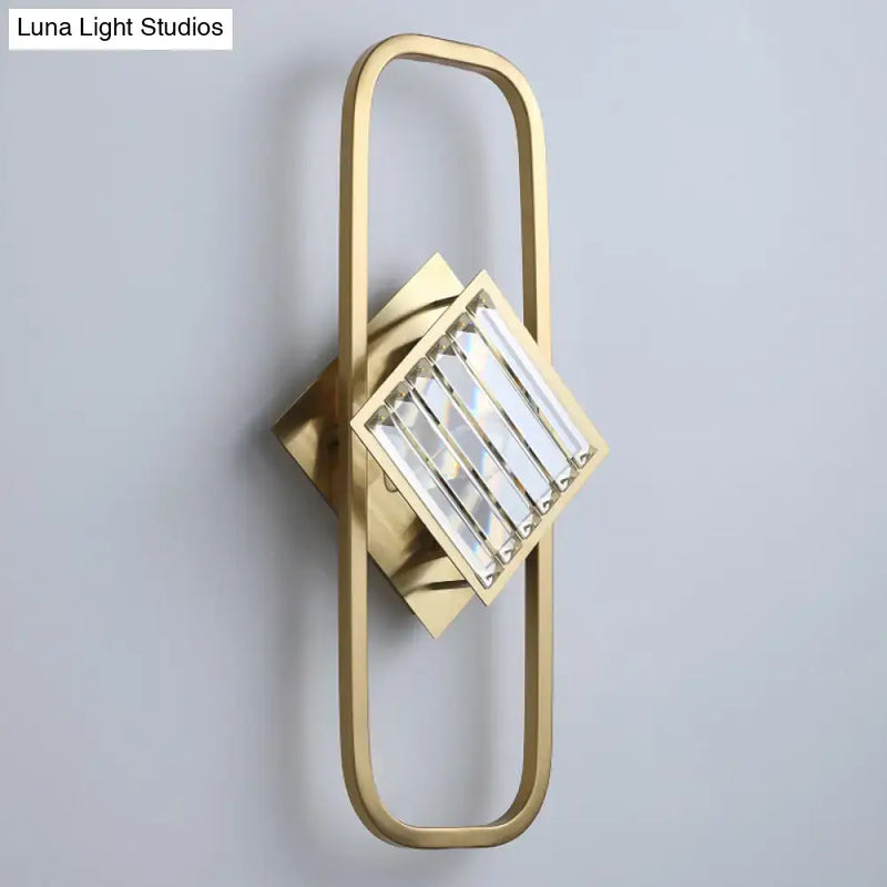 GobekUsa Modern Gold Wall Lamp with Clear Crystal Blocks - Square Wall Lighting in a Rectangular Frame, photo 2 of 4