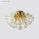GobekUsa Modern Crystal Bouquet Semi Flush Mount Ceiling Lamp - Gold, 3/5 Lights - Bedroom Lighting