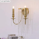 GobekUsa Modern Gold Sconce Light: 1/2 Lights Corridor Wall Lamp with Elegant Metal Candle Design and Crystal Strand Decoration
