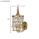 GobekUsa Modern Gold Crystal Candelabra Wall Sconce with Cylinder Cage and 2 Lights