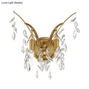GobekUsa Modern Gold Wall Sconce with Crystal Drop - 2-Light Branch Mount