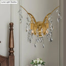 GobekUsa Modern Gold Wall Sconce with Crystal Drop - 2-Light Branch Mount