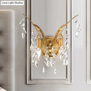 GobekUsa Modern Gold Wall Sconce with Crystal Drop - 2-Light Branch Mount