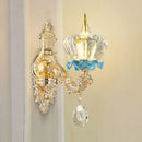 GobekUsa Modern Gold Crystal Droplet Glass Flower Wall Mount Sconce