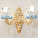 GobekUsa Modern Gold Crystal Droplet Glass Flower Wall Mount Sconce