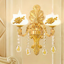 GobekUsa Modern Gold Crystal Droplet Glass Flower Wall Mount Sconce